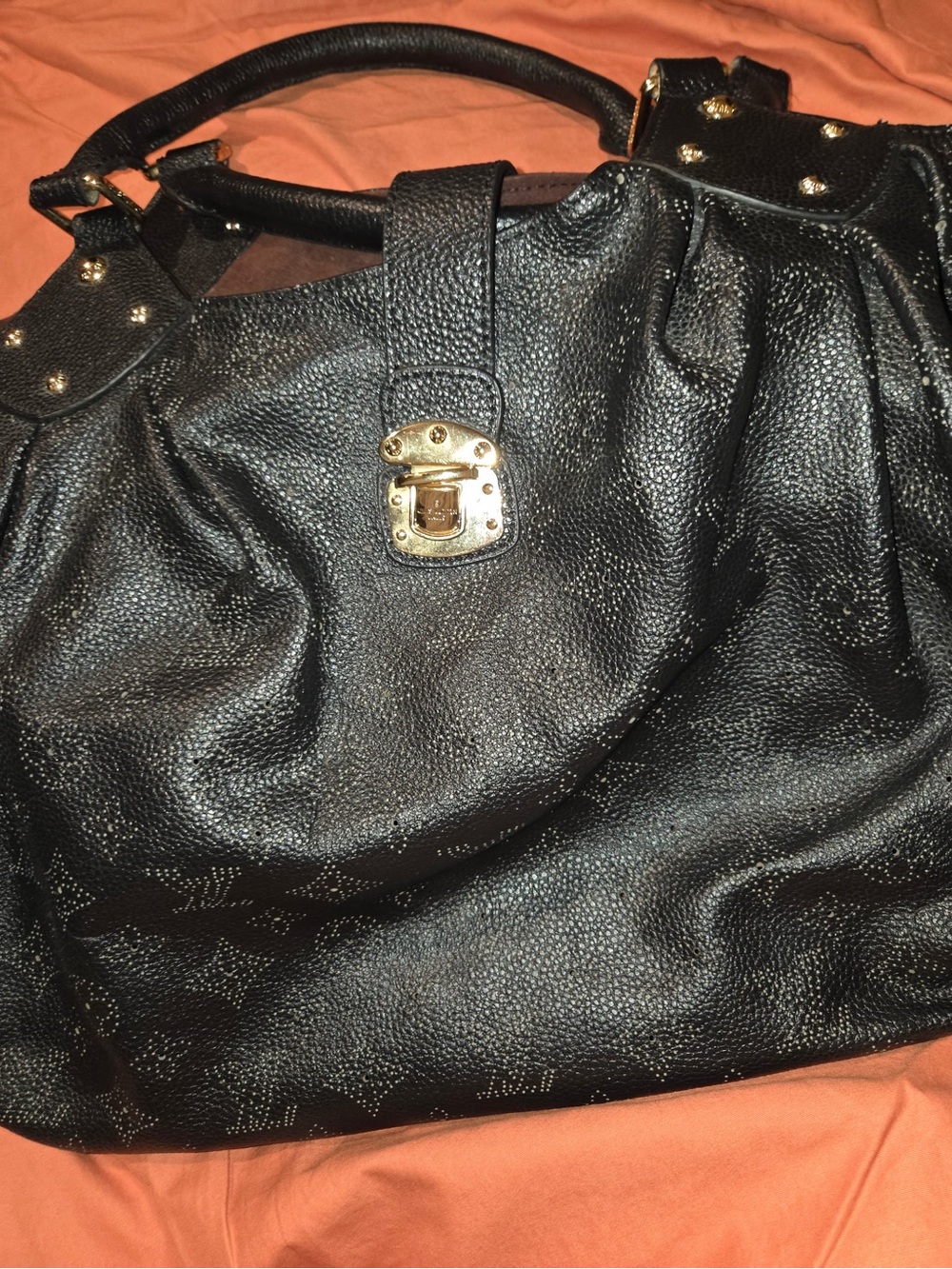 Black Stud-Accent Tote Bag with Gold Hardware